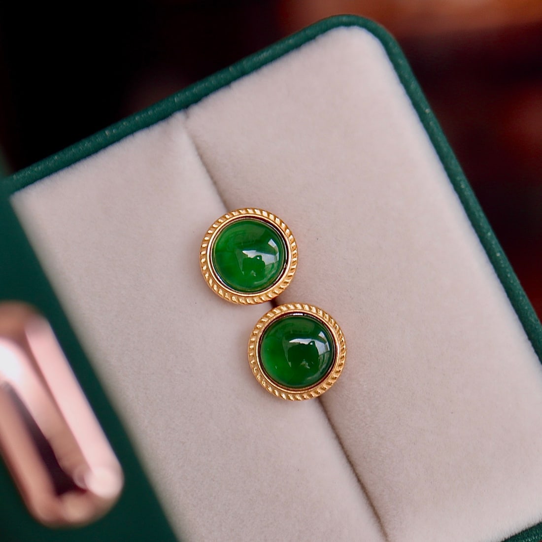 Natural jadeite pure silver earrings. - 3