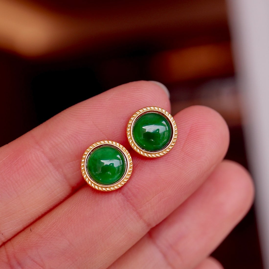 Natural jadeite pure silver earrings. - 4