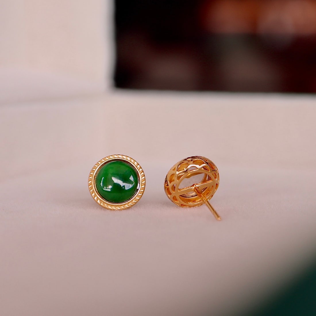 Natural jadeite pure silver earrings. - 7