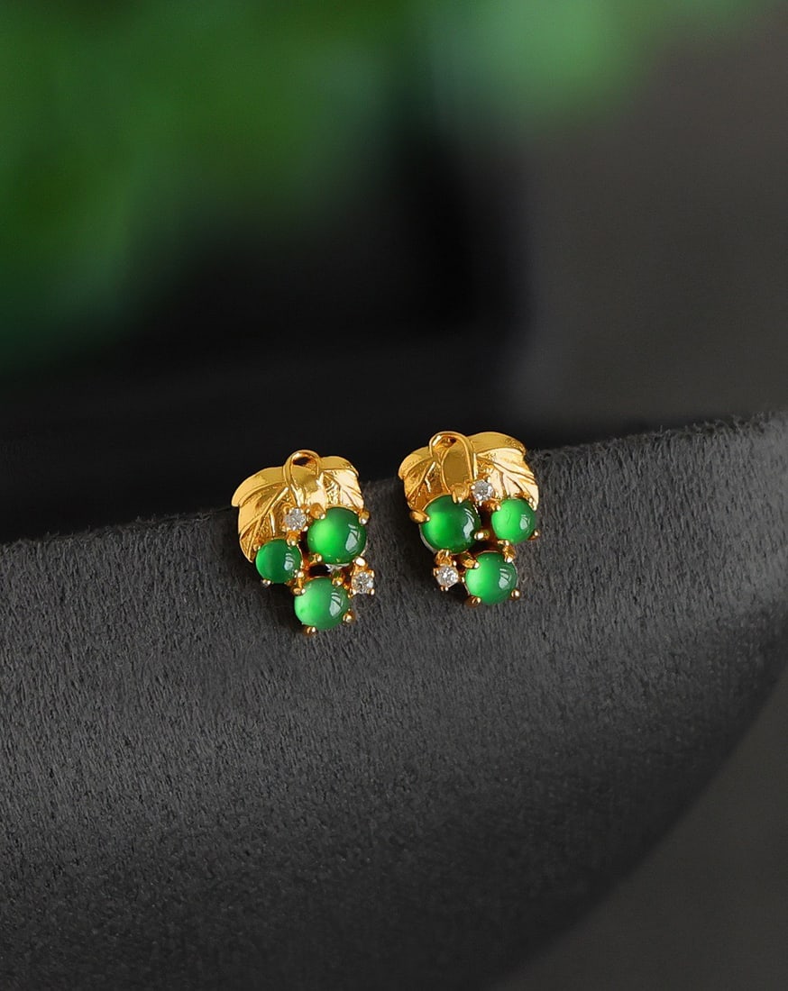 Natural A-grade jadeite grape earrings. - 7