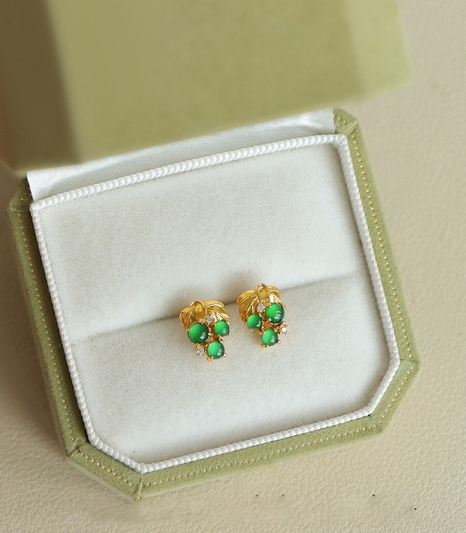 Natural A-grade jadeite grape earrings. - 9