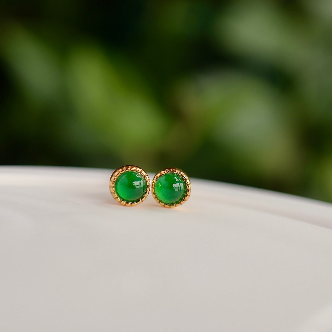 Natural jadeite pure silver earrings. - 2