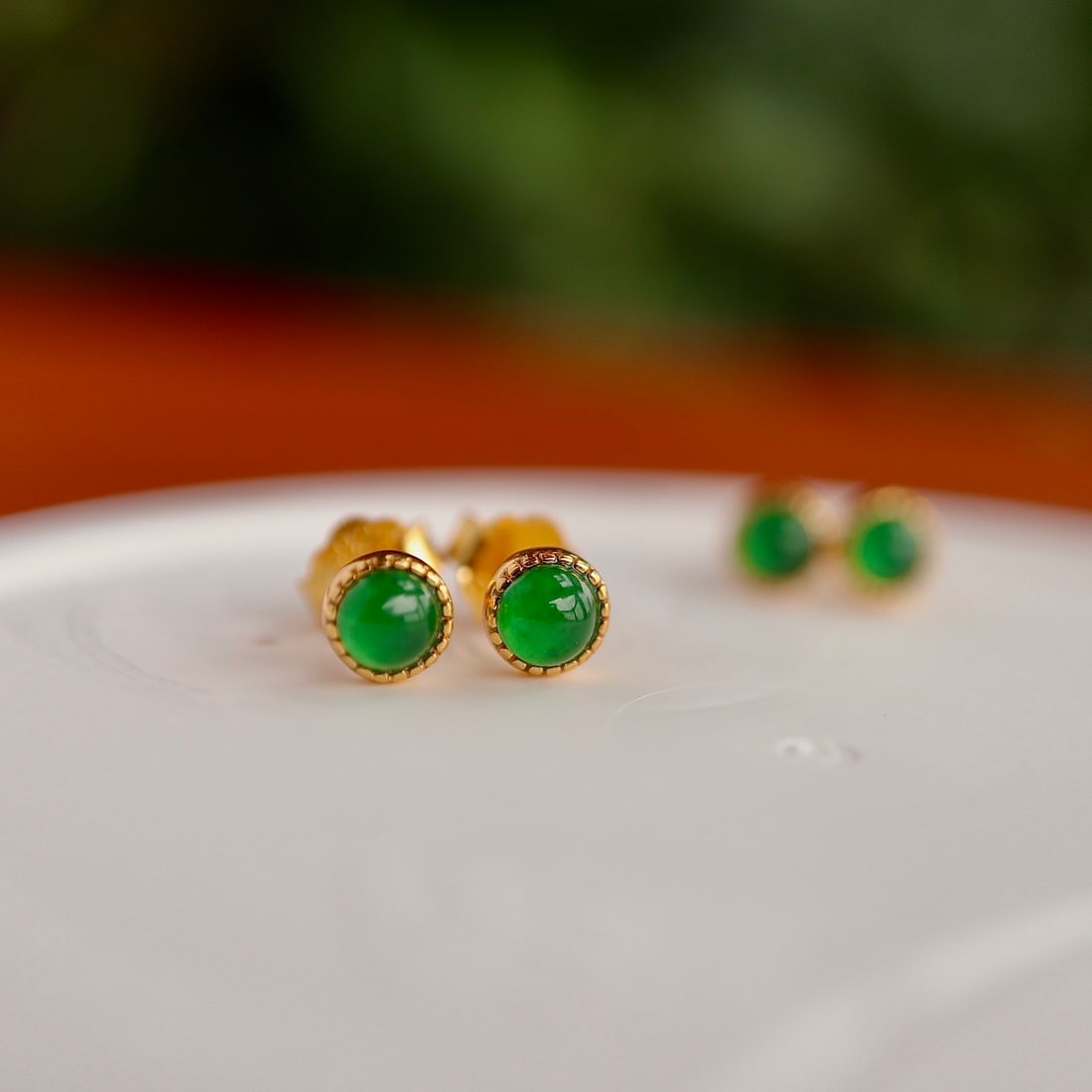Natural jadeite pure silver earrings. - 5