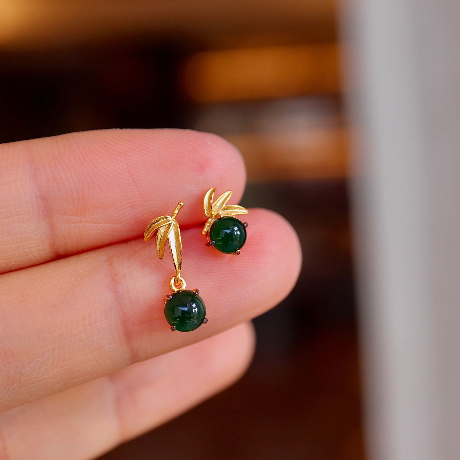 Natural A-grade jadeite earrings, S925 pure silver inlay. - 5