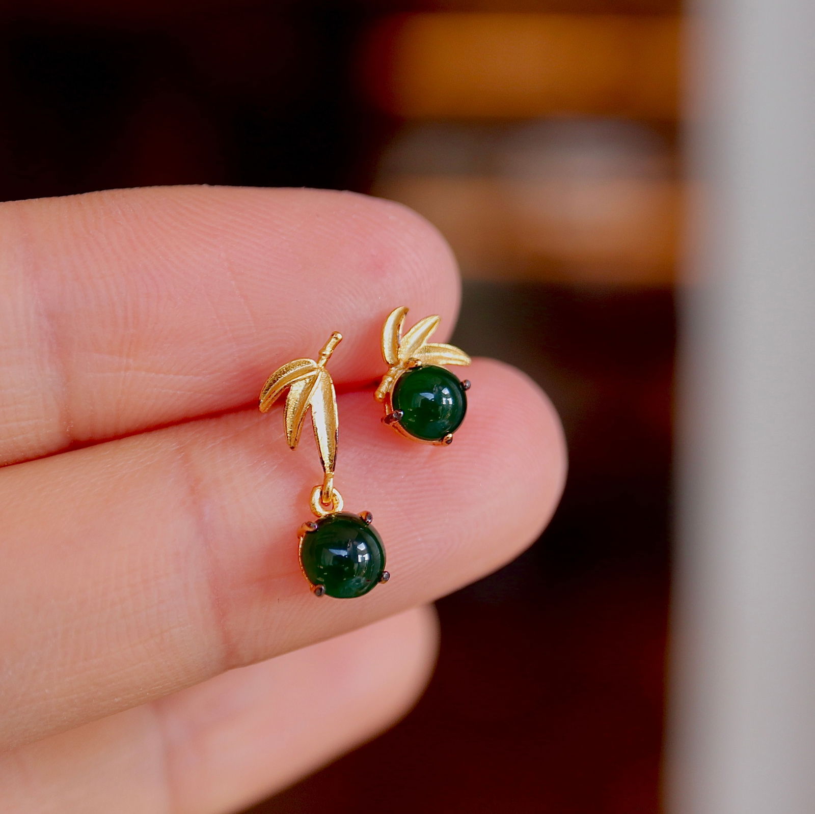 Natural A-grade jadeite earrings, S925 pure silver inlay. - 6