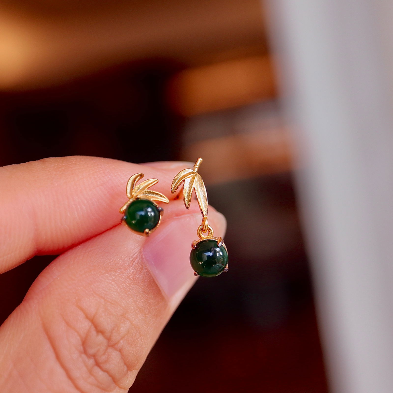 Natural A-grade jadeite earrings, S925 pure silver inlay. - 7