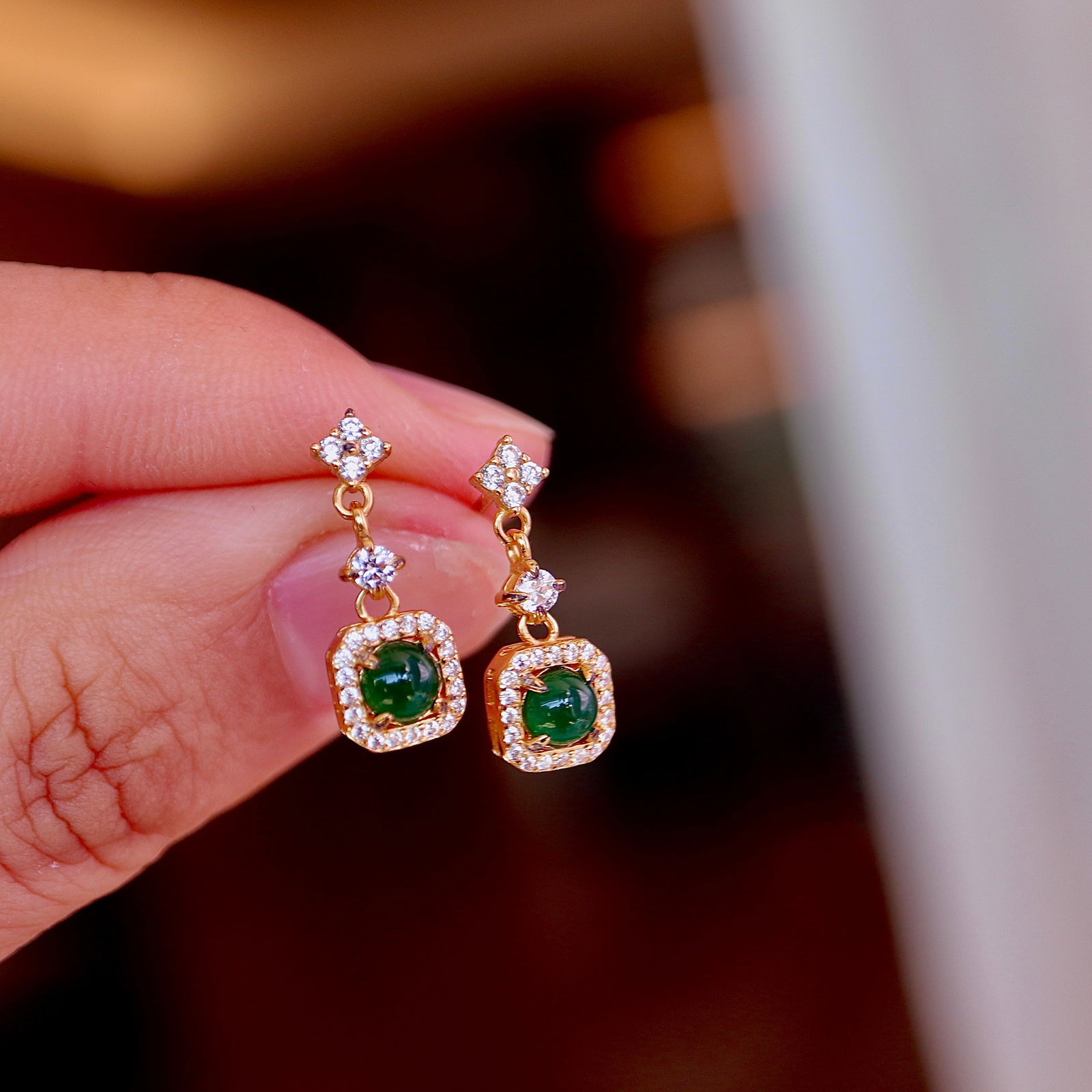 Natural Jade S925 Sterling Silver Stud Earrings - 6