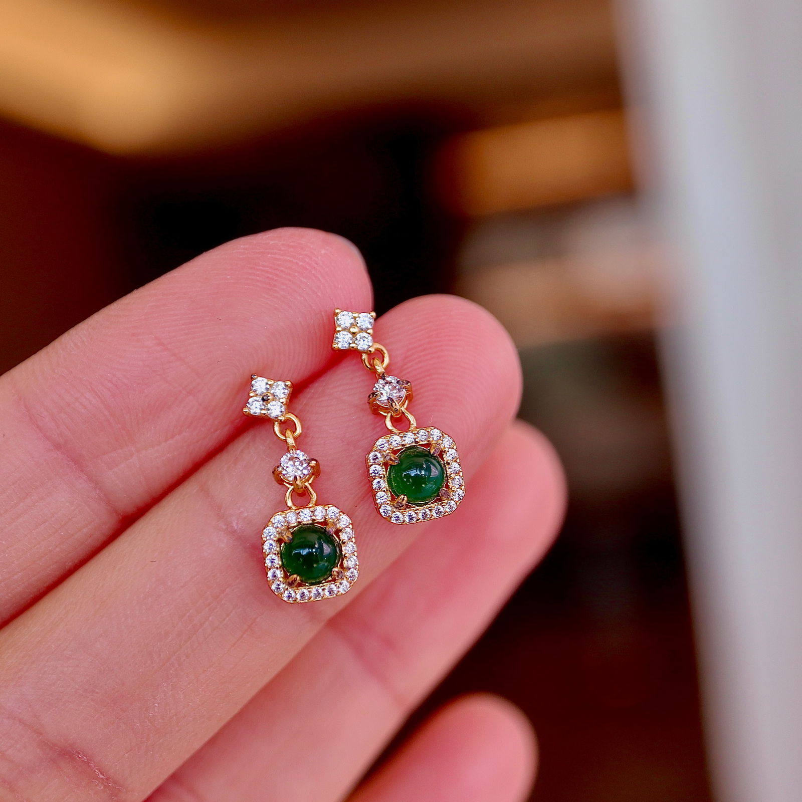 Natural Jade S925 Sterling Silver Stud Earrings - 7