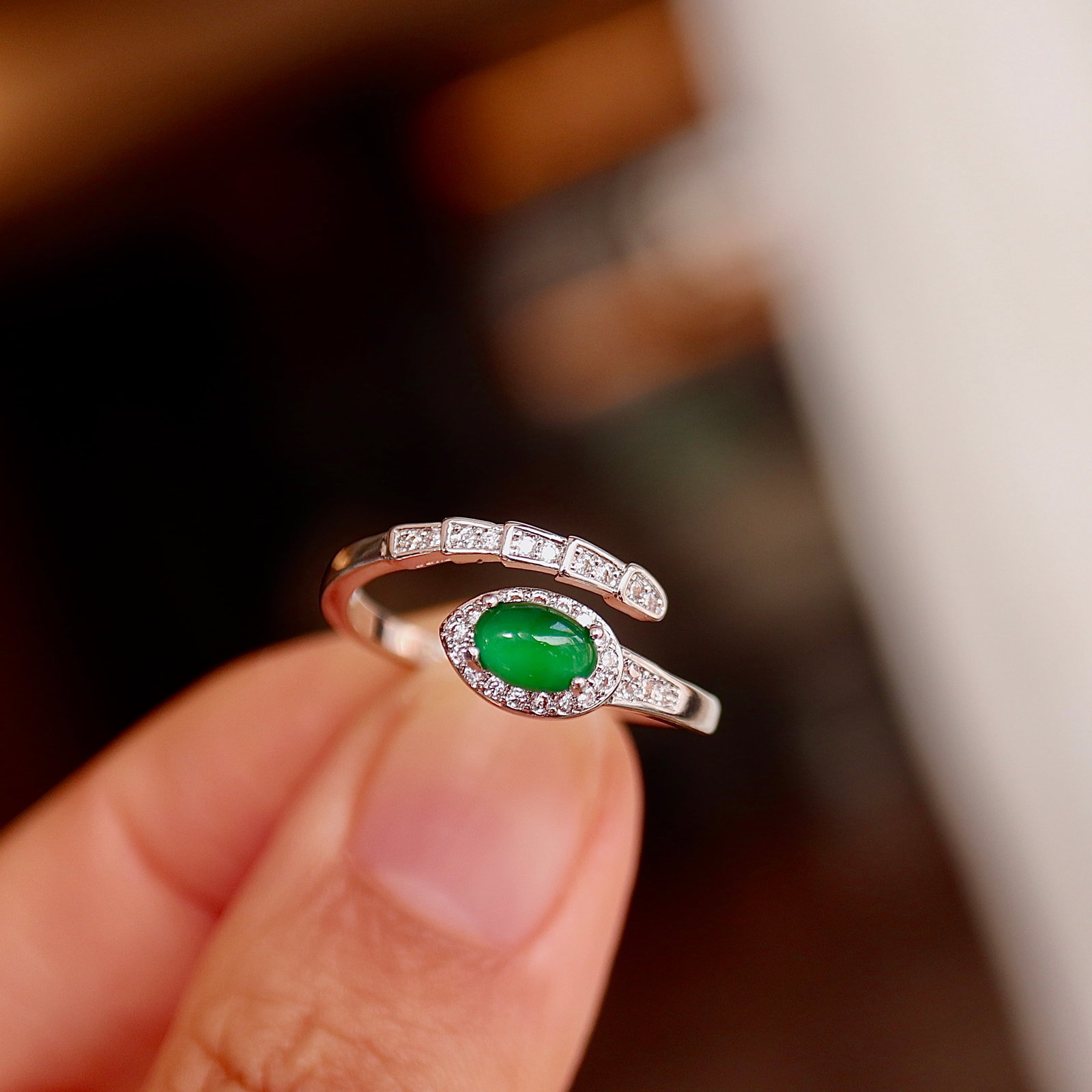 Natural A Quality Jade Teardrop Ring - 5