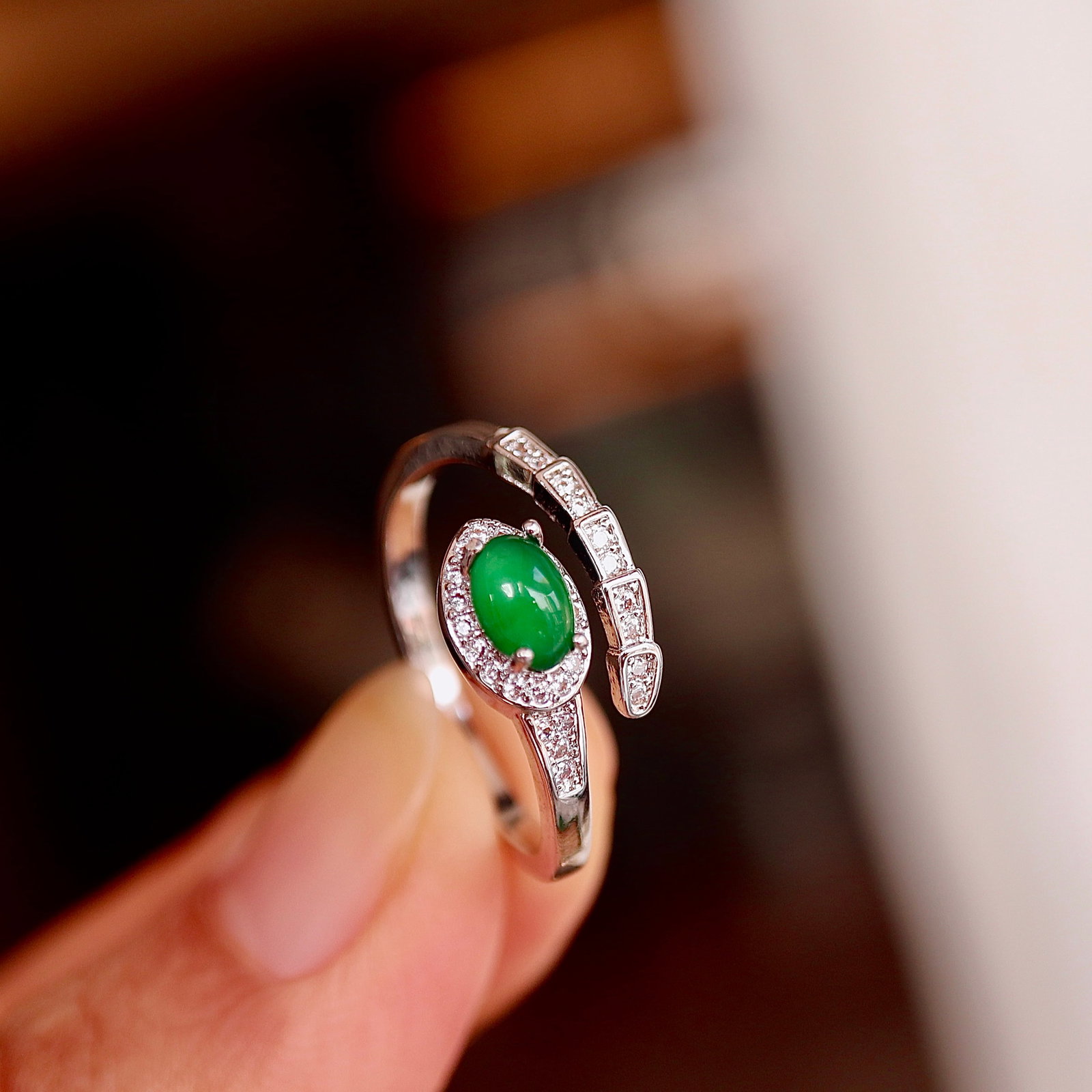 Natural A Quality Jade Teardrop Ring - 6