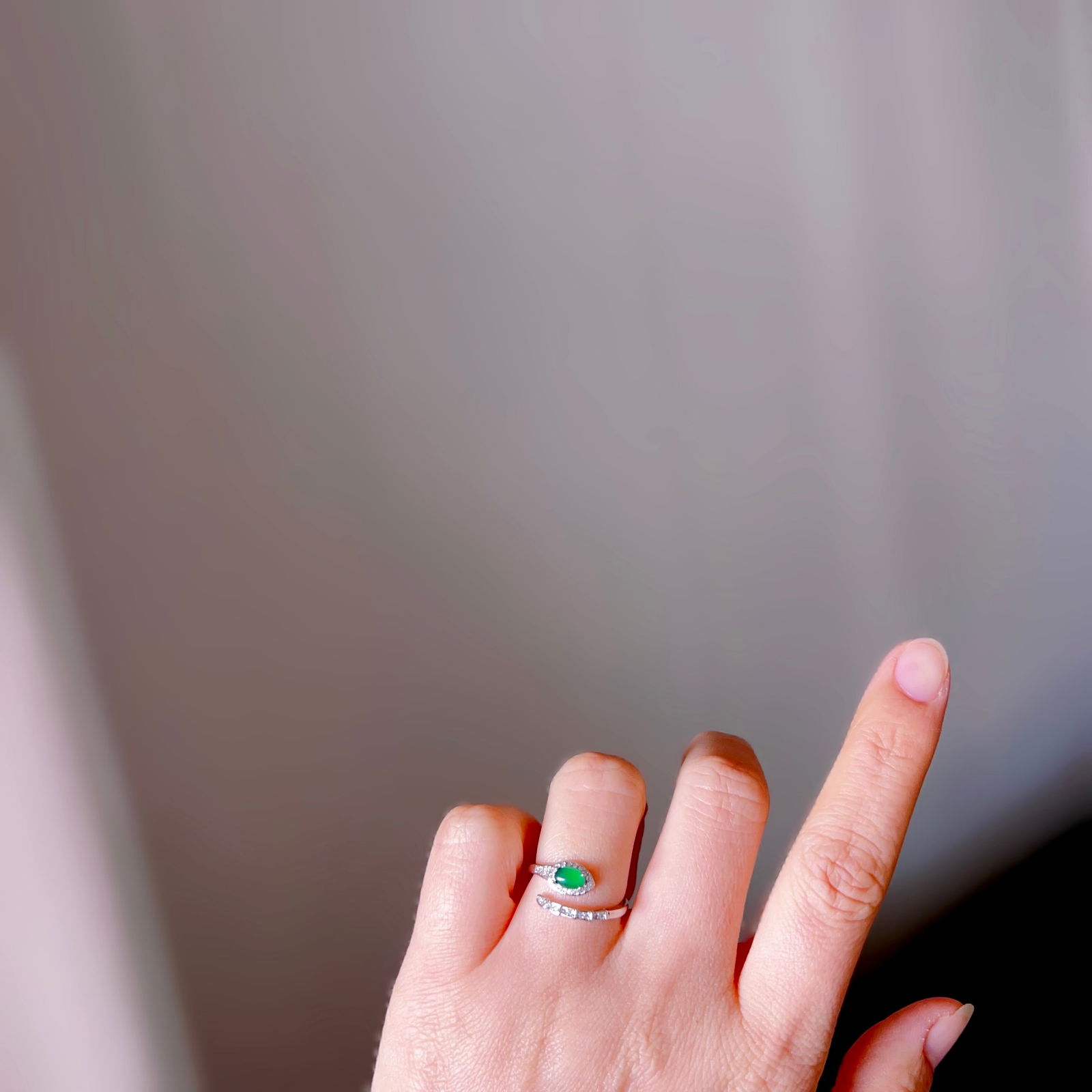 Natural A Quality Jade Teardrop Ring - 7