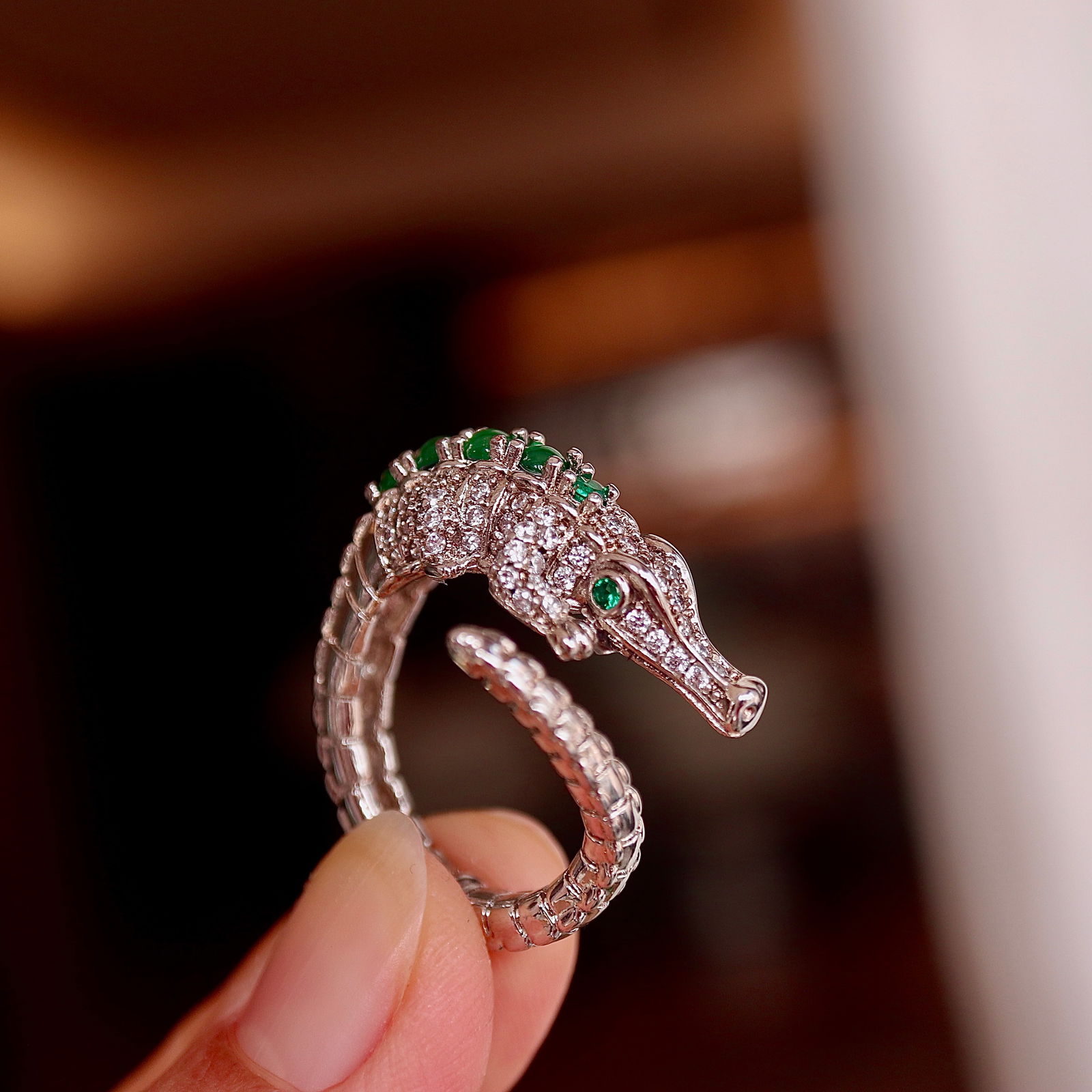 Natural Jade Sea Horse Ring - 6