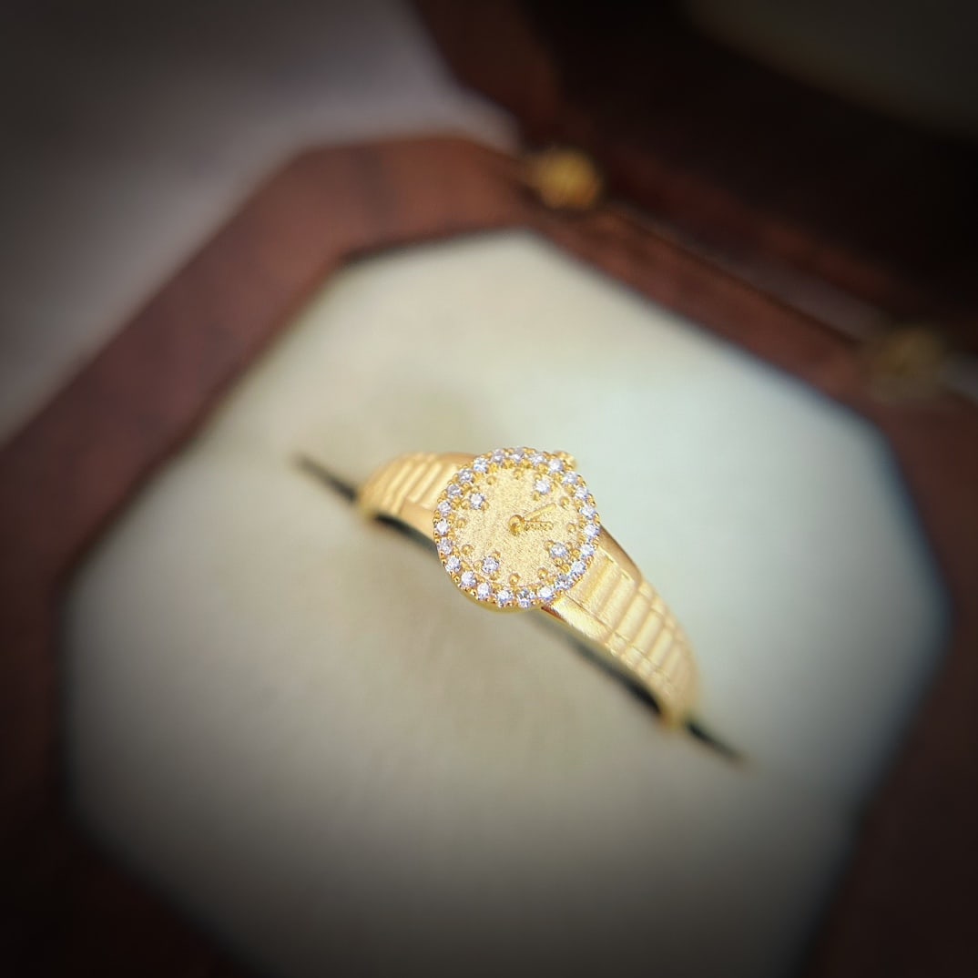 18k Gold Diamond Encrusted 520 Confession Small Gold Watch Ring - 2