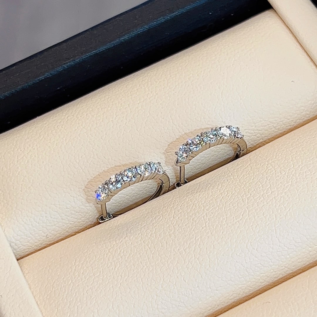 Platinum full diamond stud earrings with cultured diamonds - 5