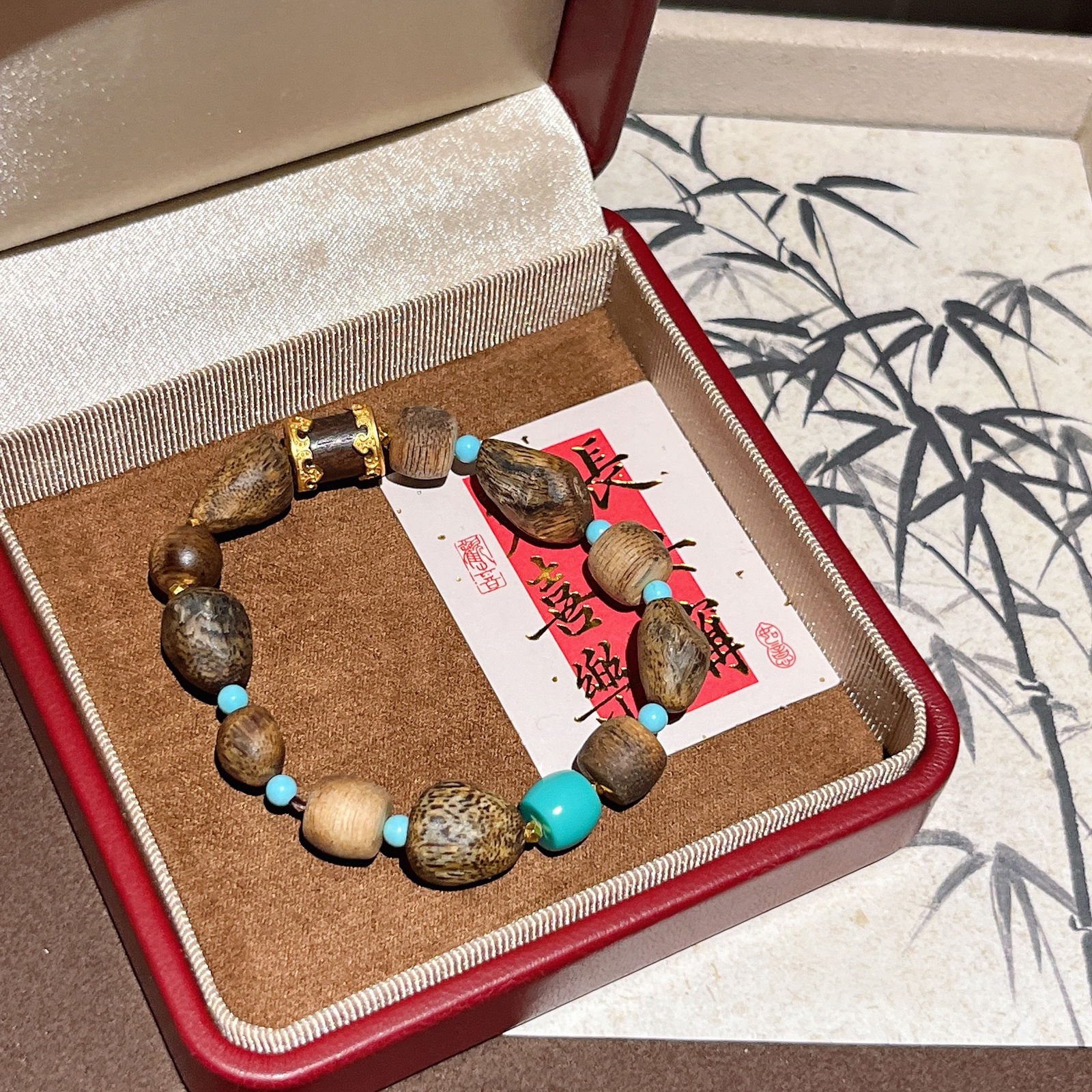 750 pure gold 999 shaped agarwood bracelet - 2