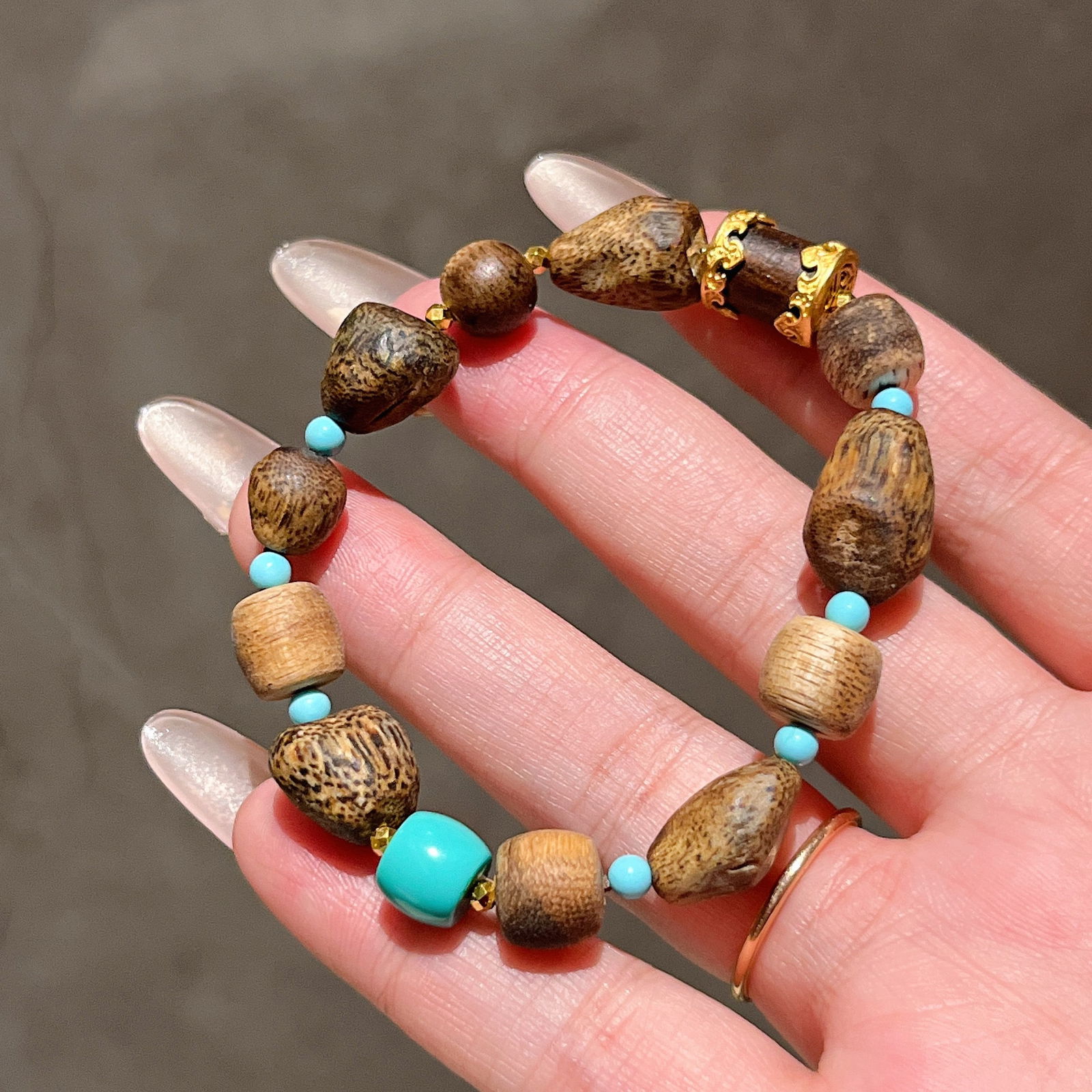 750 pure gold 999 shaped agarwood bracelet - 5