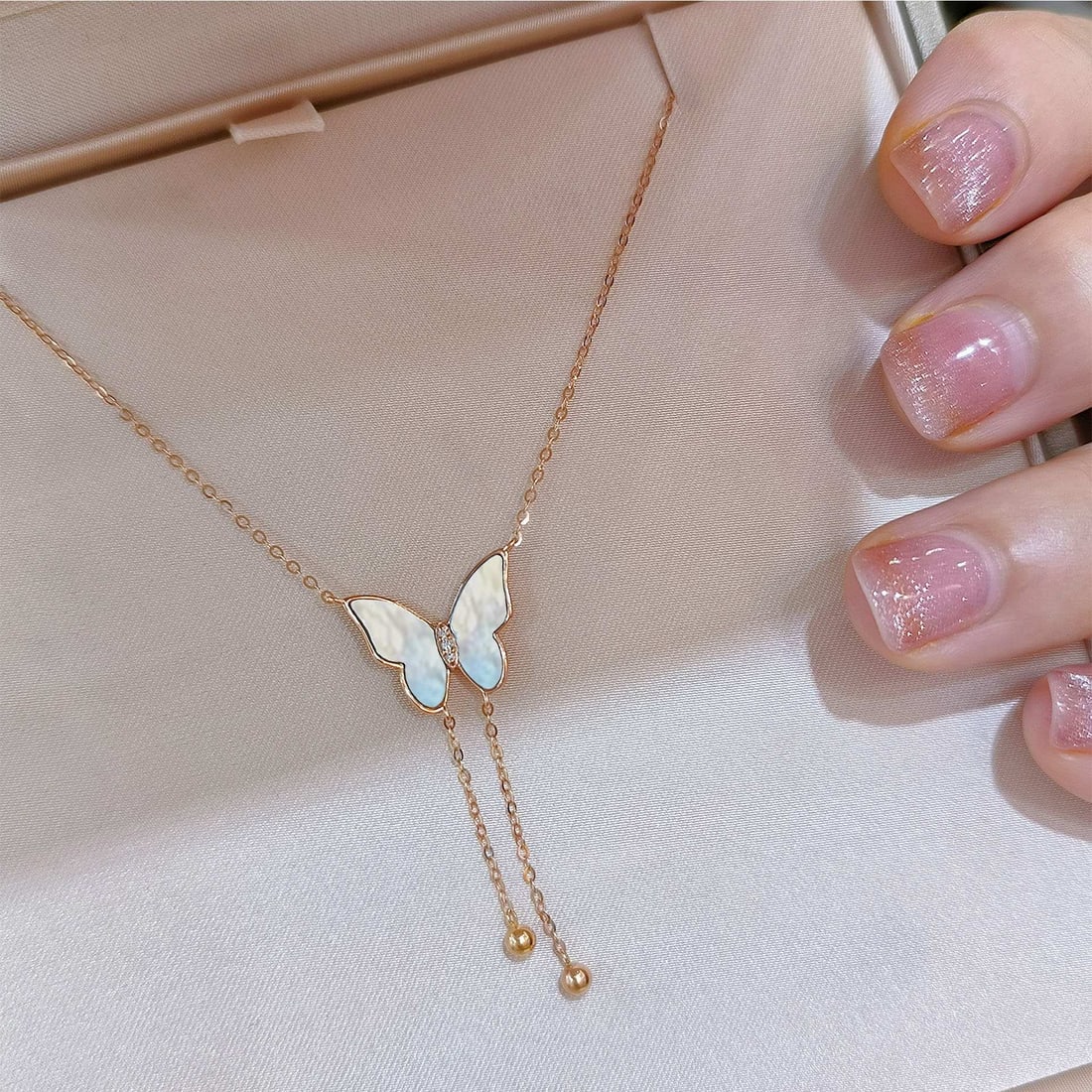 18k natural white mother-of-pearl diamond necklace - 2