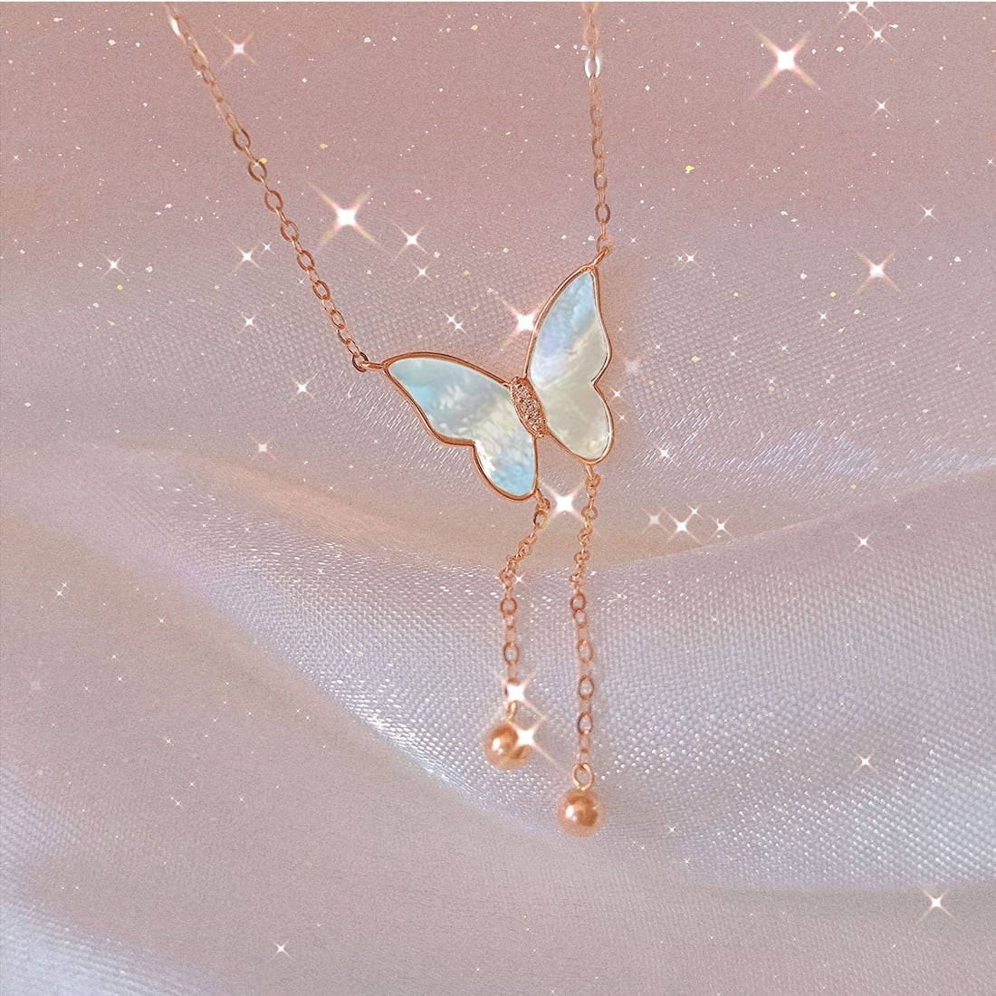 18k natural white mother-of-pearl diamond necklace - 5