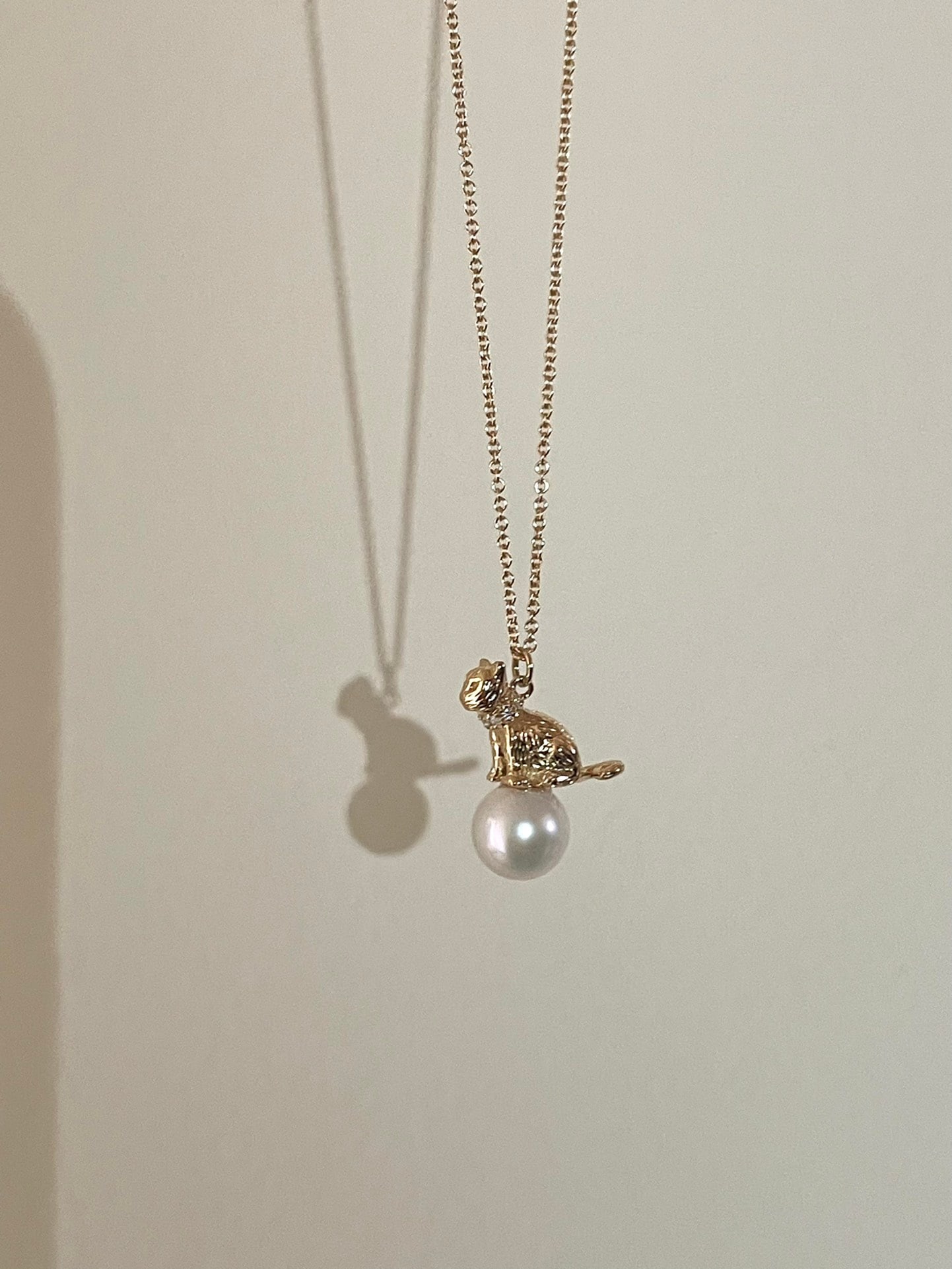 18K Super Cute Kitten Pearl Pendant Diamond Necklace - 6