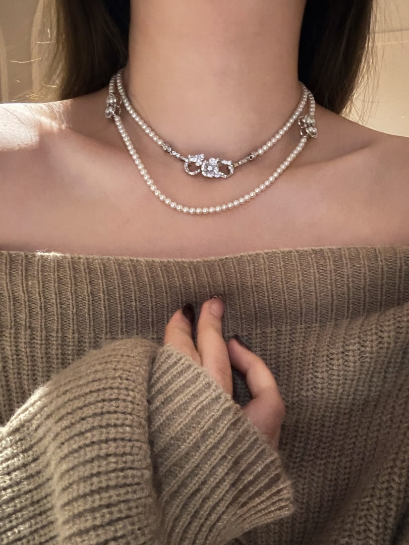 Pearl Four-Leaf Clover Sweater Chain Necklace - 6