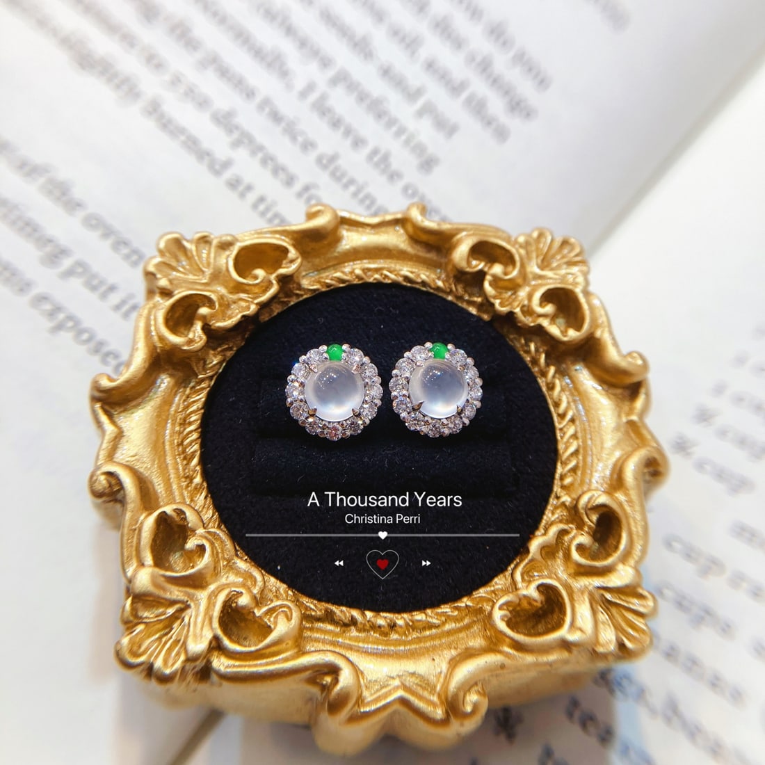 18K Gold Plated Jade Cultured Diamond Stud Earrings - 4