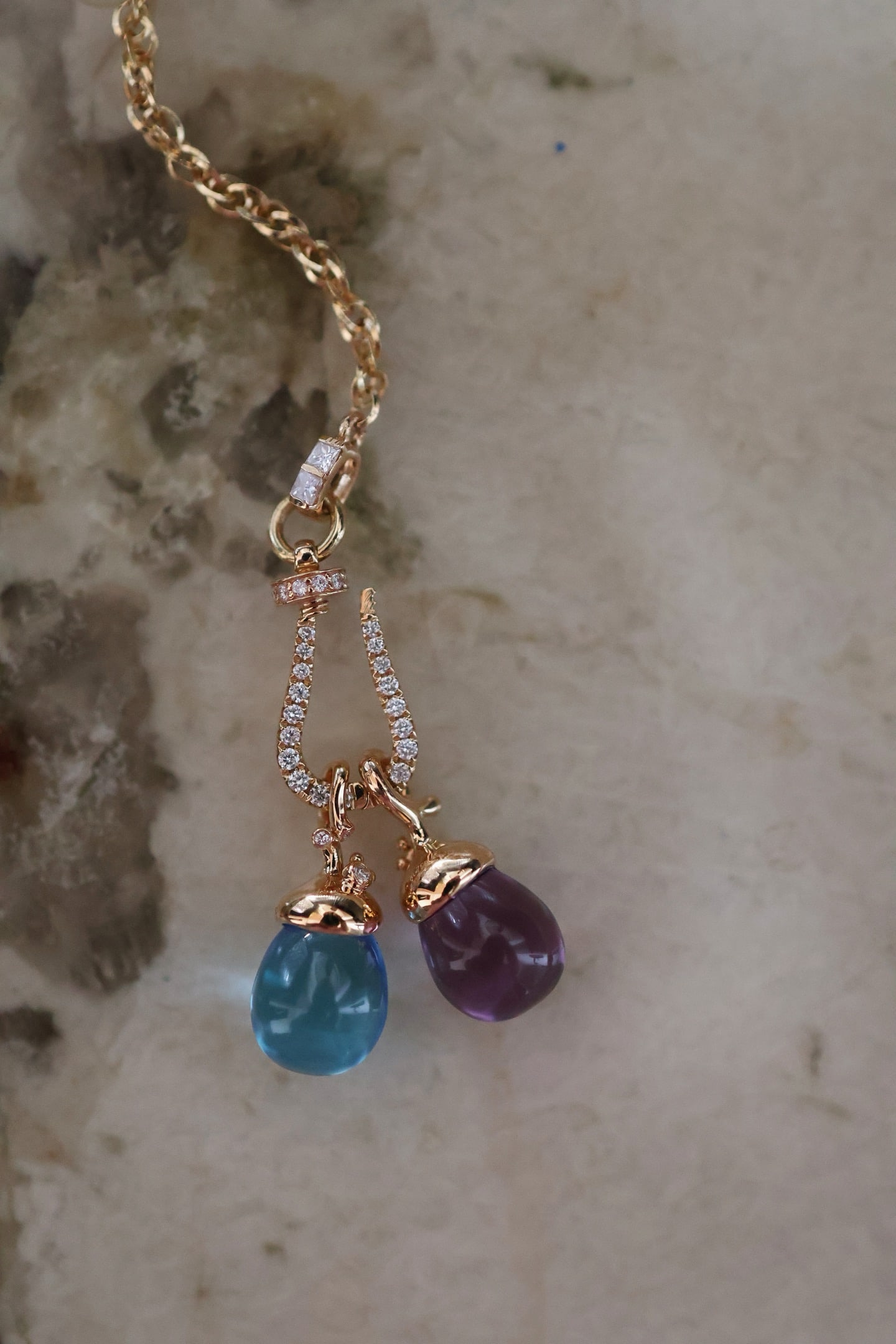 18K Gold Topaz/Purple Crystal Hazelnut Pendant - 2