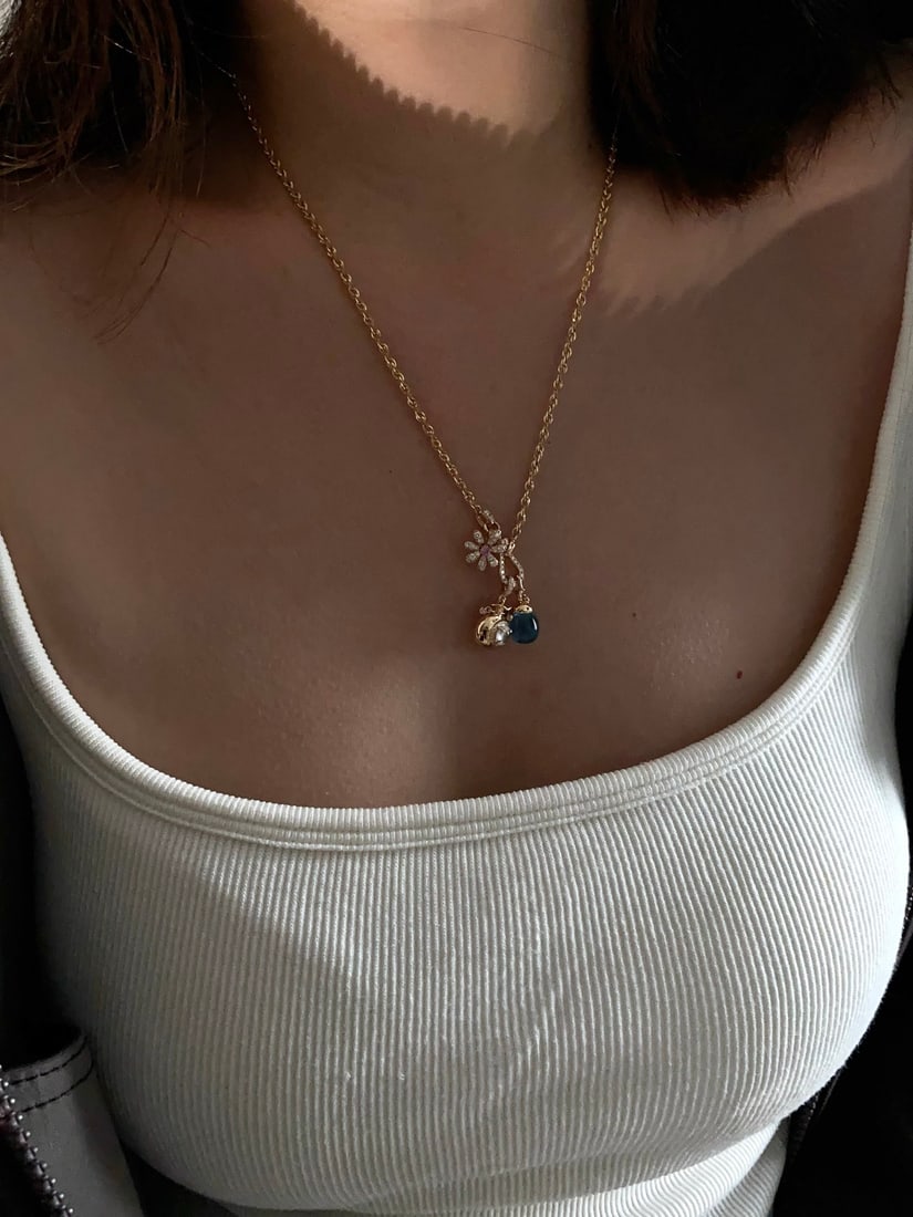 18K Gold Topaz/Purple Crystal Hazelnut Pendant - 3