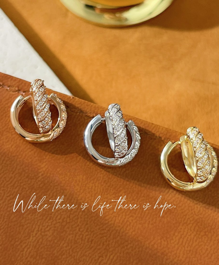 Diamond Stud Earrings with Side Stones - 4