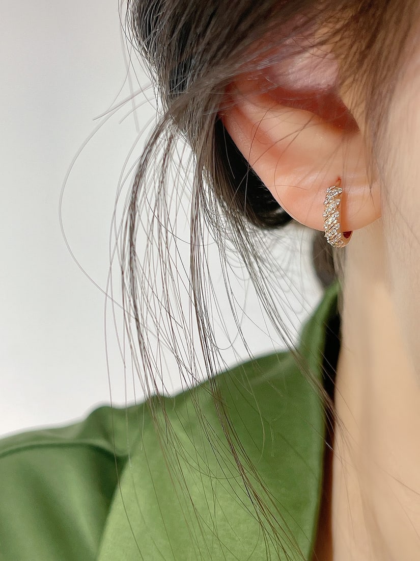 Diamond Stud Earrings with Side Stones - 7