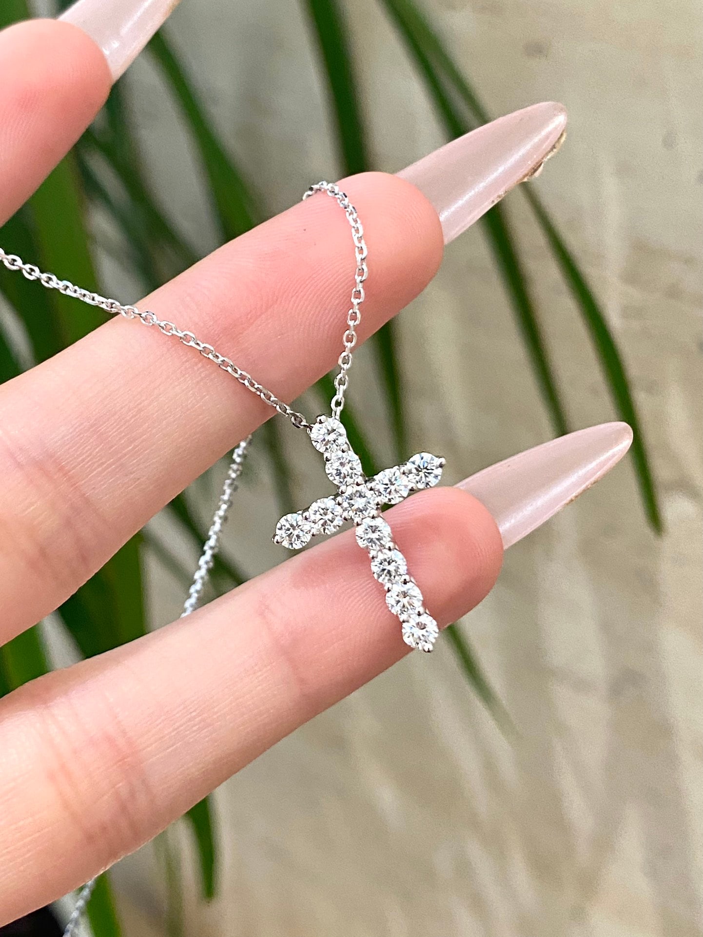 Pt950 Cultured Diamond Cross Necklace - 3