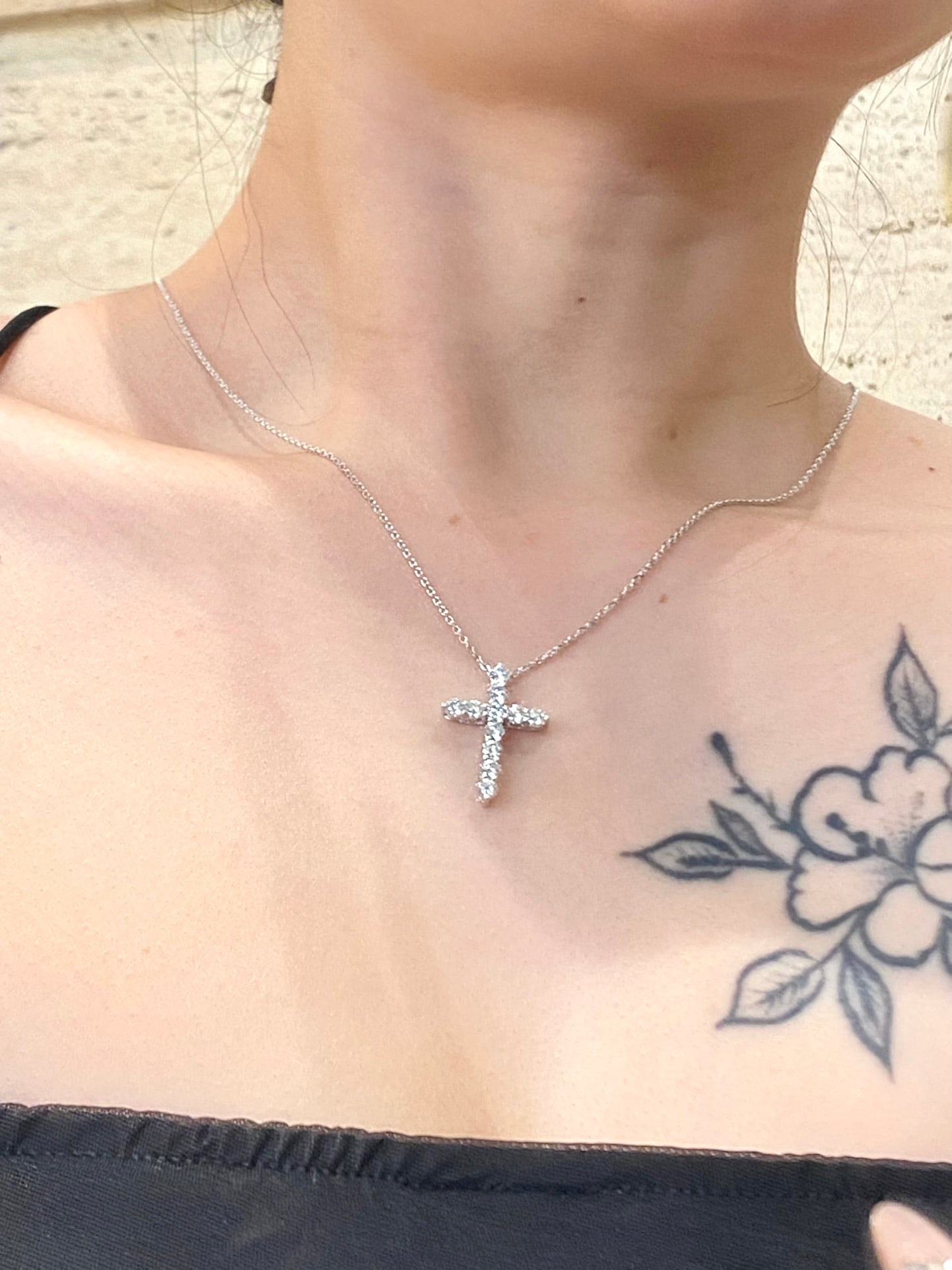 Pt950 Cultured Diamond Cross Necklace - 6