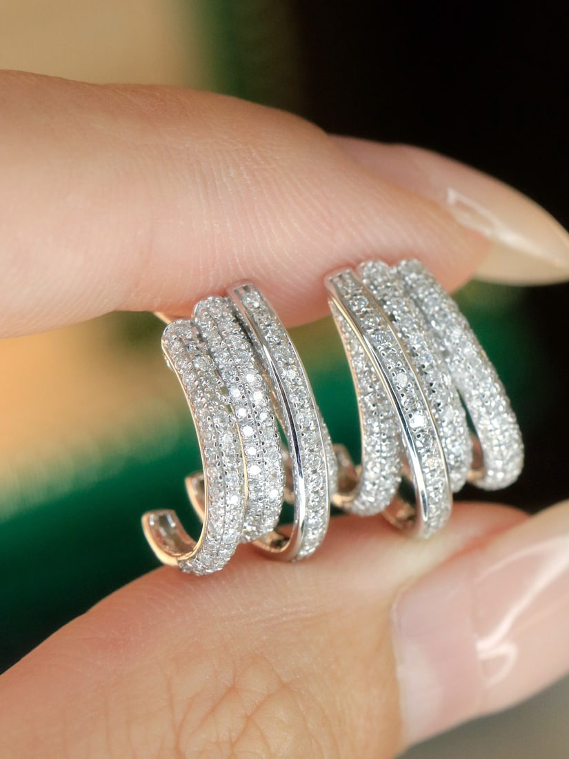 Curved Diamond Stud Earrings - 2