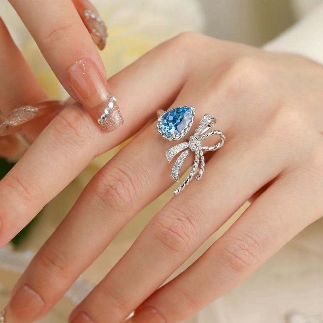Aquamarine Bowtie Ring - 2