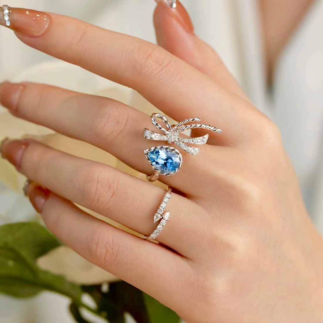 Aquamarine Bowtie Ring - 3