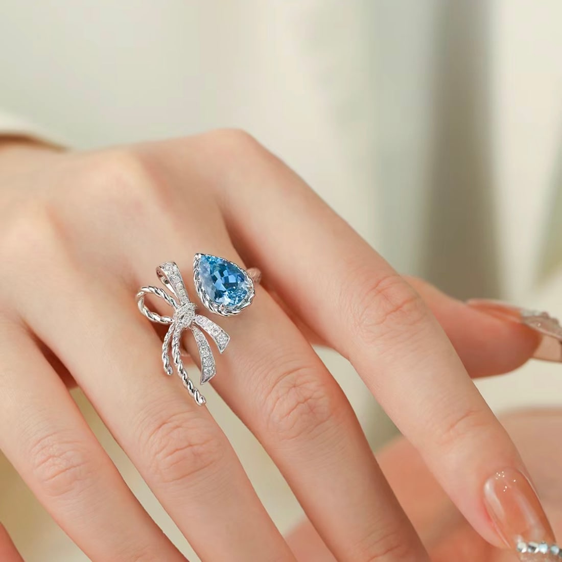 Aquamarine Bowtie Ring - 4