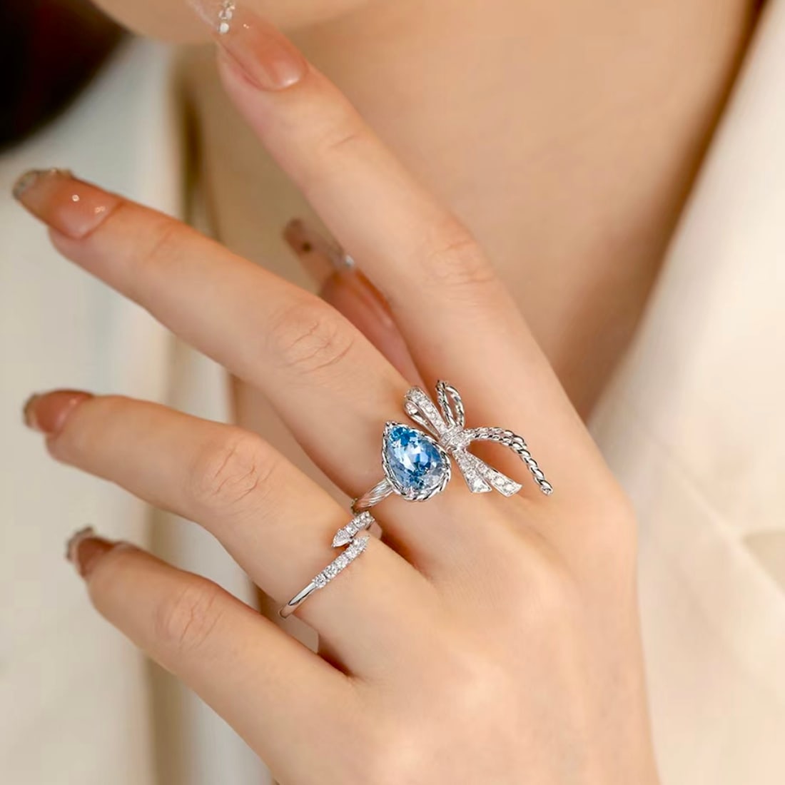 Aquamarine Bowtie Ring - 6