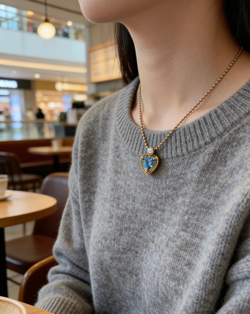 18k Super Saint Heart-Shaped Aquamarine Pendant - 3