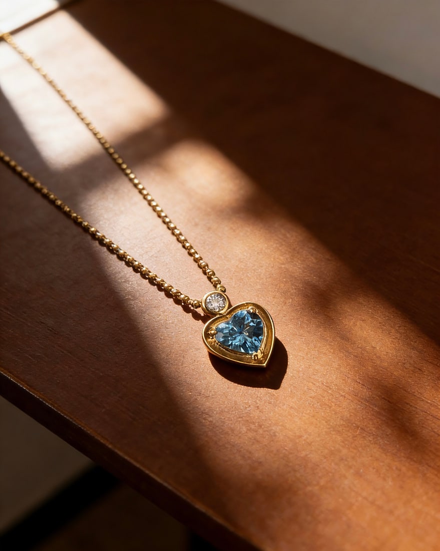 18k Super Saint Heart-Shaped Aquamarine Pendant - 4