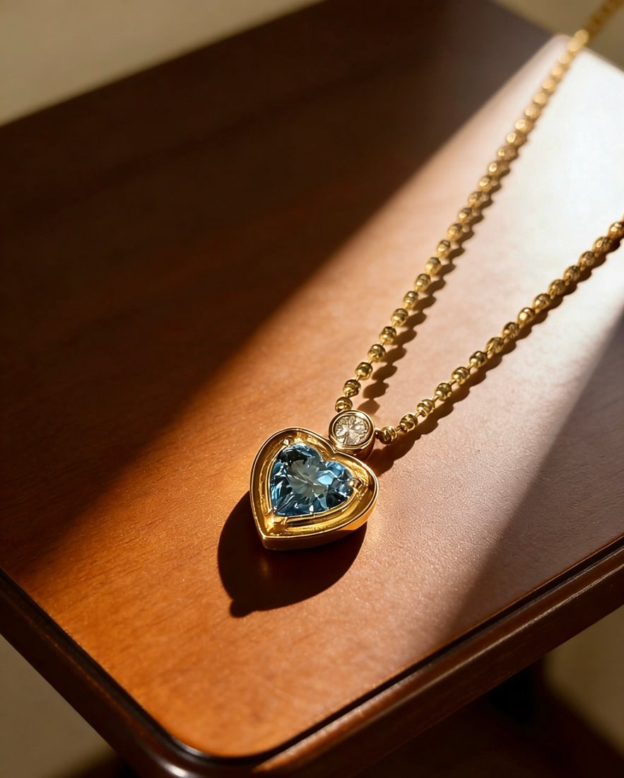 18k Super Saint Heart-Shaped Aquamarine Pendant - 6