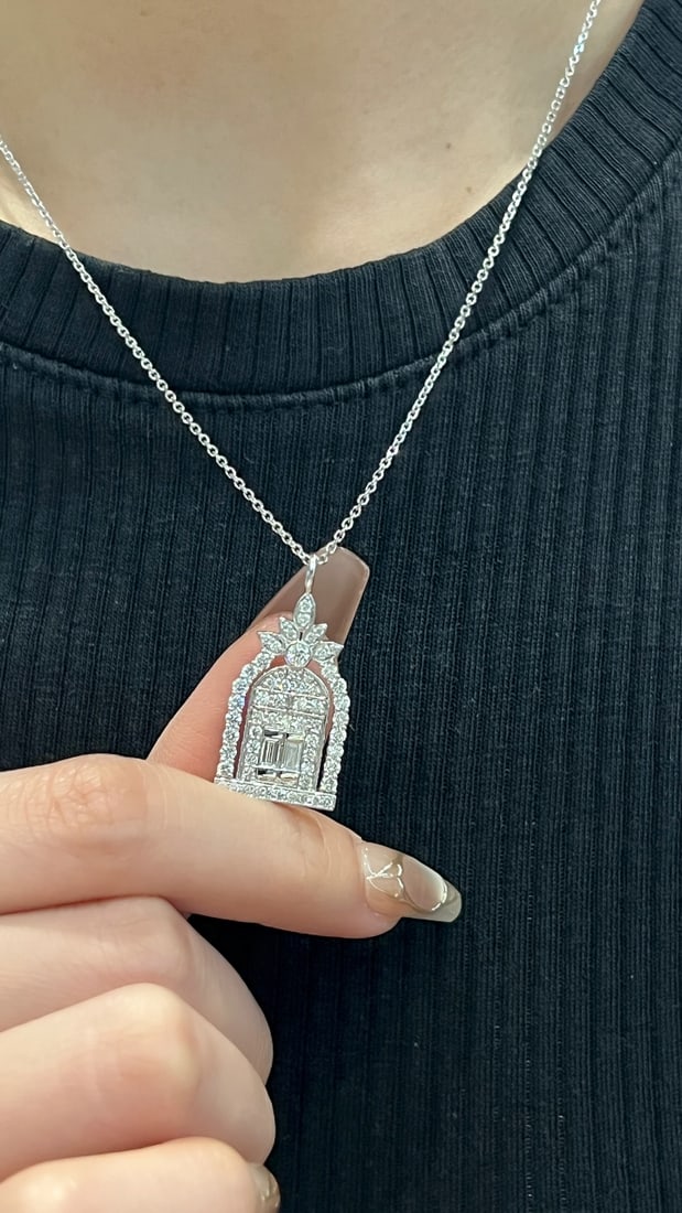 Cultured Pt950 Diamond Pendant - 2