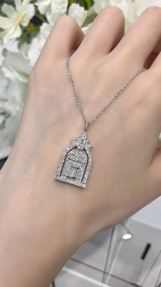 Cultured Pt950 Diamond Pendant - 5