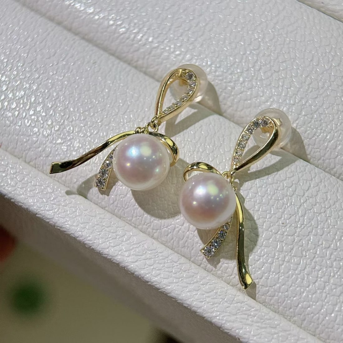 Pure Silver Bow Pearl Earrings - 2