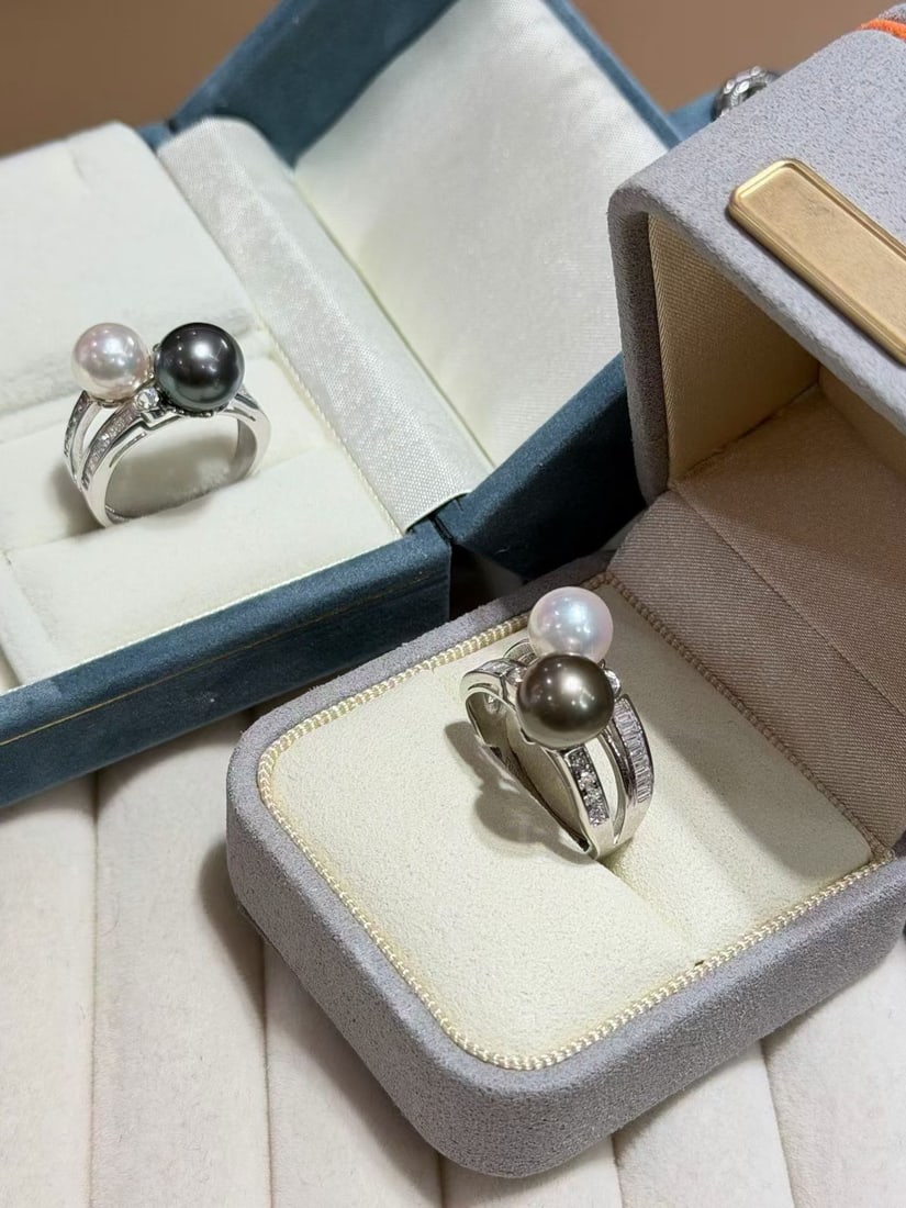 Seawater Pearl Tahitian/AKOYA Double Pearl Ring - 4
