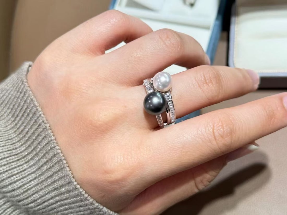 Seawater Pearl Tahitian/AKOYA Double Pearl Ring - 6