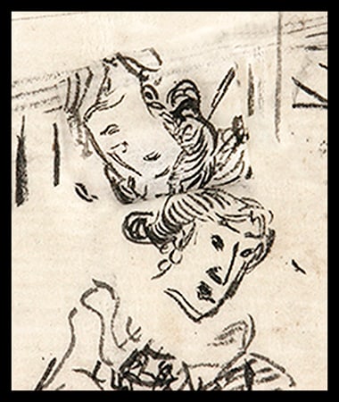 KUNIYOSHI, Utagawa (1797-1861) - Three women in a roon. A design for a fan print (see: description) - 2