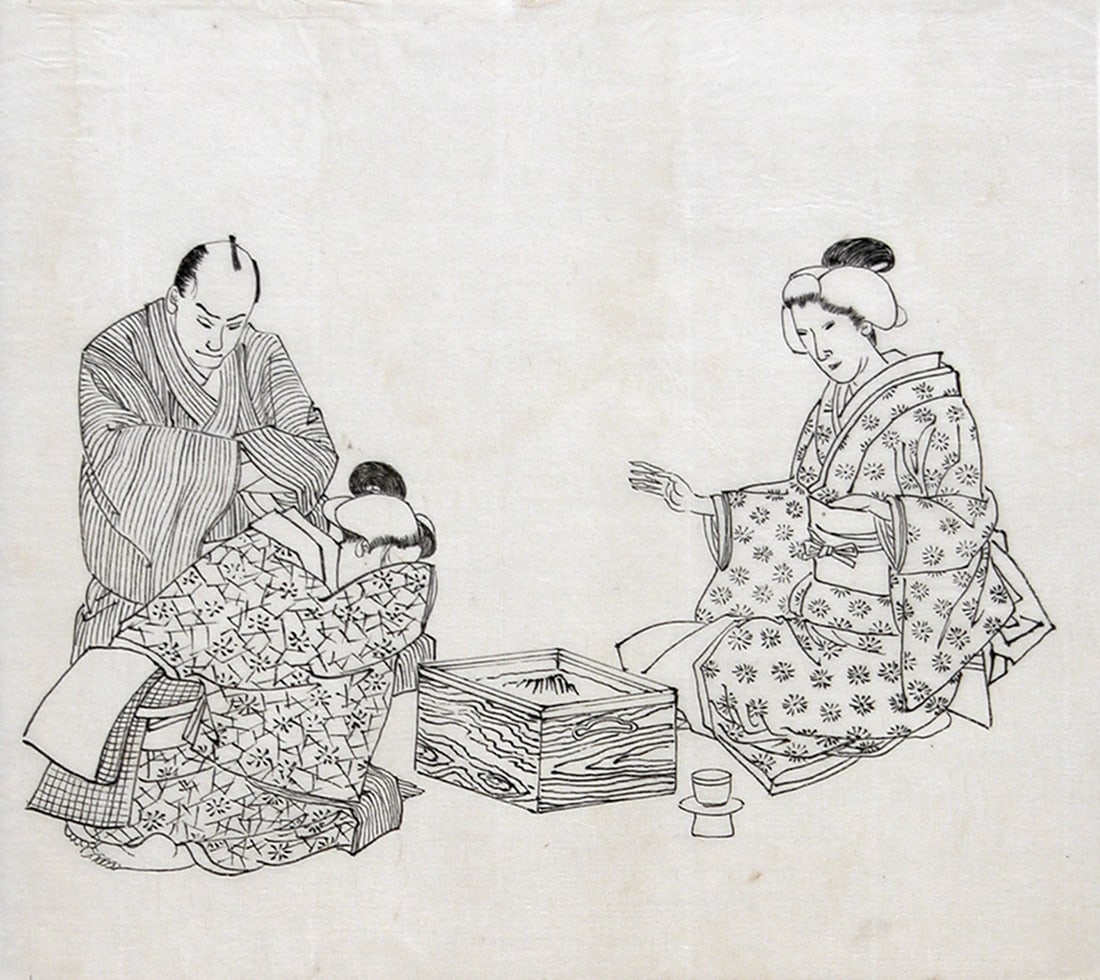 Toshikata, Mizuno (fl. 1866-1908) - Four preparatory drawings for an illustrated book or magazine. - 2