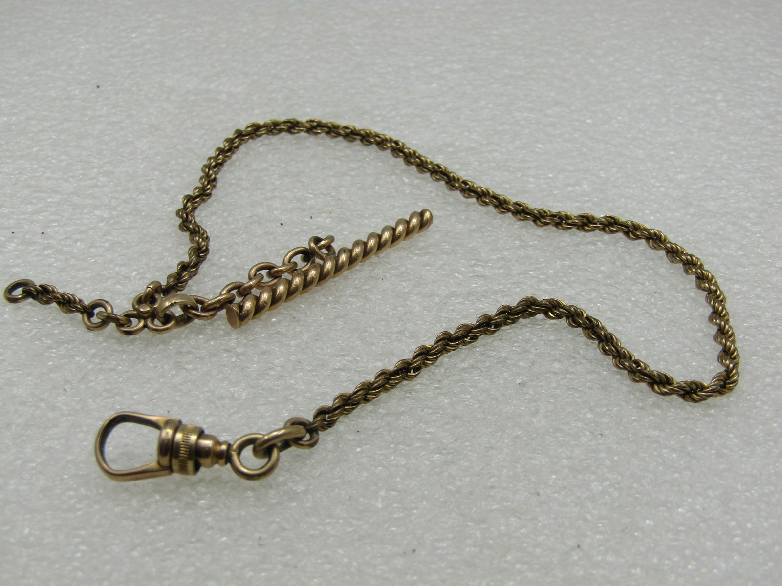 Early 10kt & G.F. Watch Chain with Bar & Swivel Signed F, 12.75" - 2