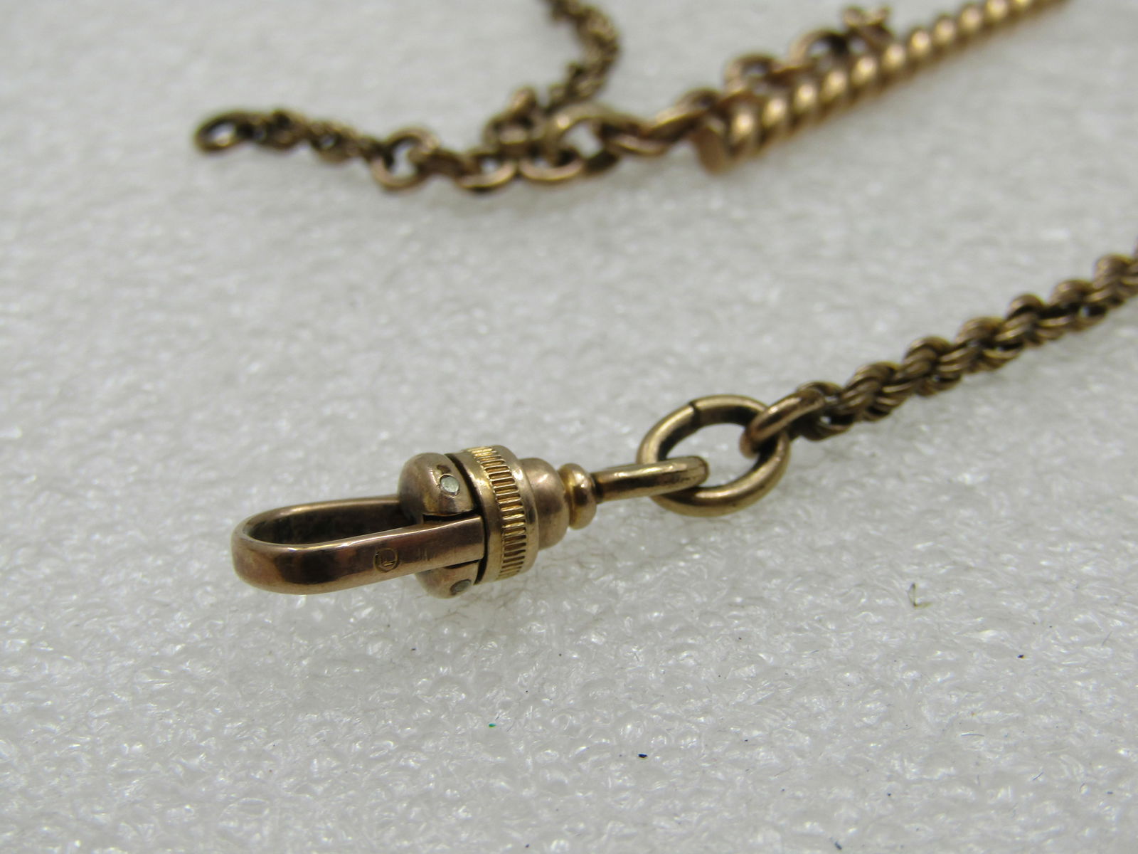 Early 10kt & G.F. Watch Chain with Bar & Swivel Signed F, 12.75" - 3