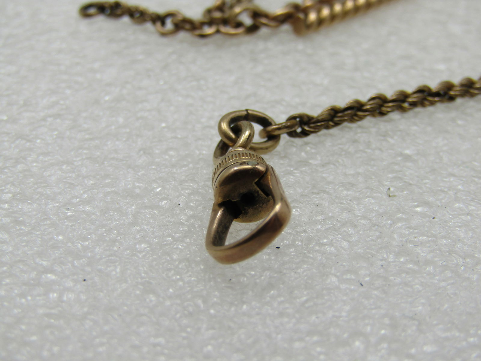 Early 10kt & G.F. Watch Chain with Bar & Swivel Signed F, 12.75" - 4