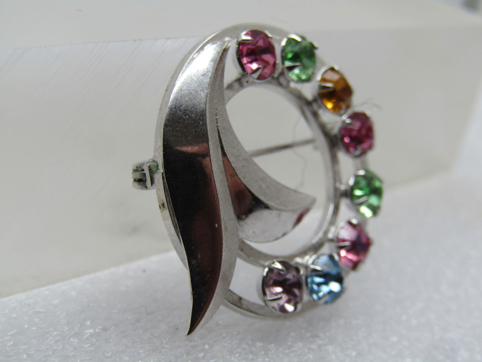 Vintage 12KT G.F. Rhinestone Brooch, Circle Leaf, Signed Catamore, 1960's-1970's - 3